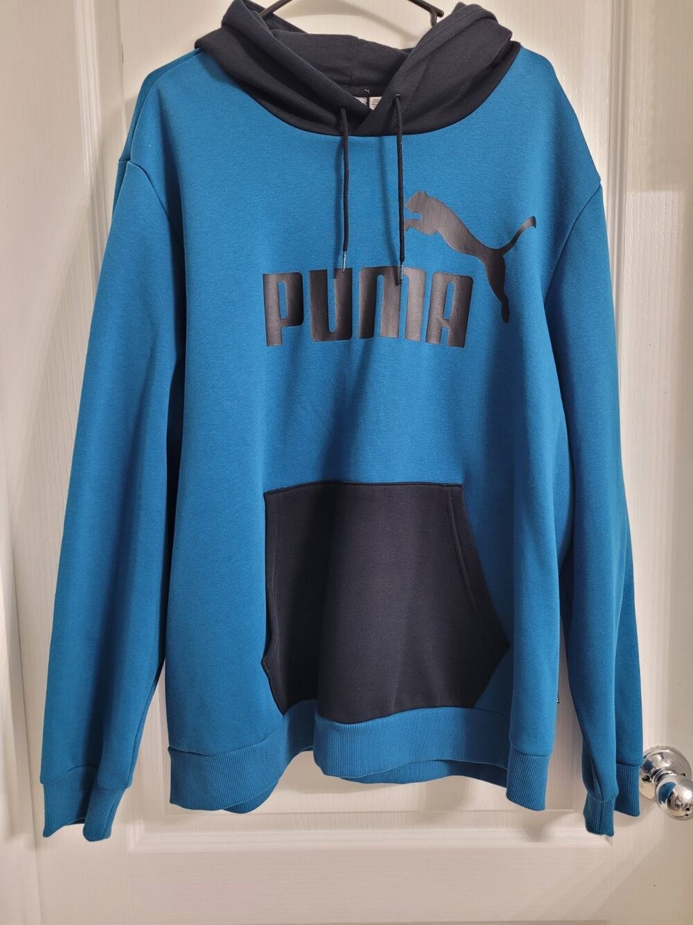 Puma Big Logo Hoodie Mens XXL Teal Pullover Sweatshirt. B3